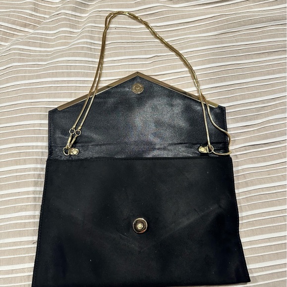 Women's Black Evening Bag Envelope Clutch Shoulder Crossbody Bag Faux Suede Gold - Picture 9 of 11
